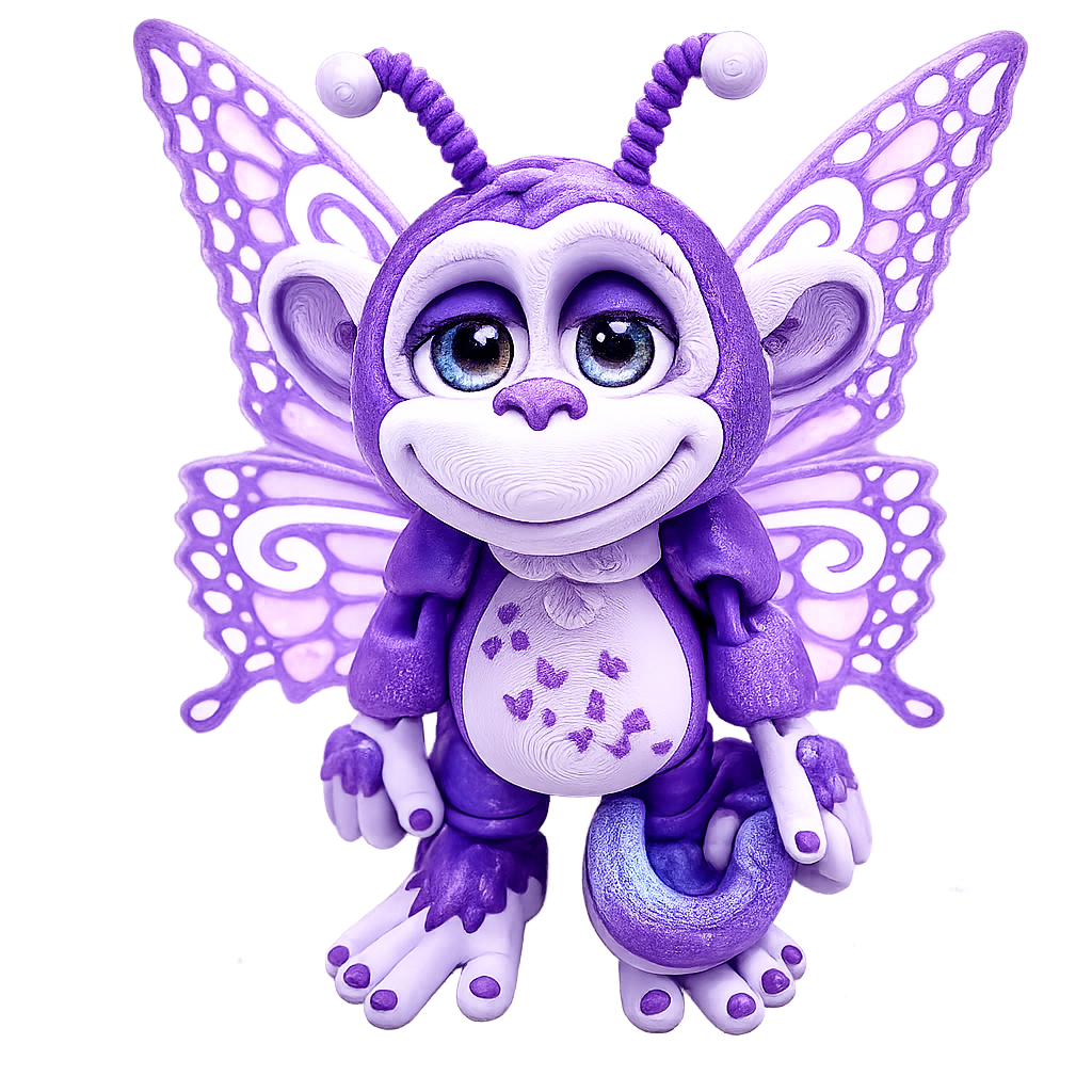 6.5" GlitterWing Butterfly Monkey Figurine | Articulated 3D Printed Collectible with Authenticity Card