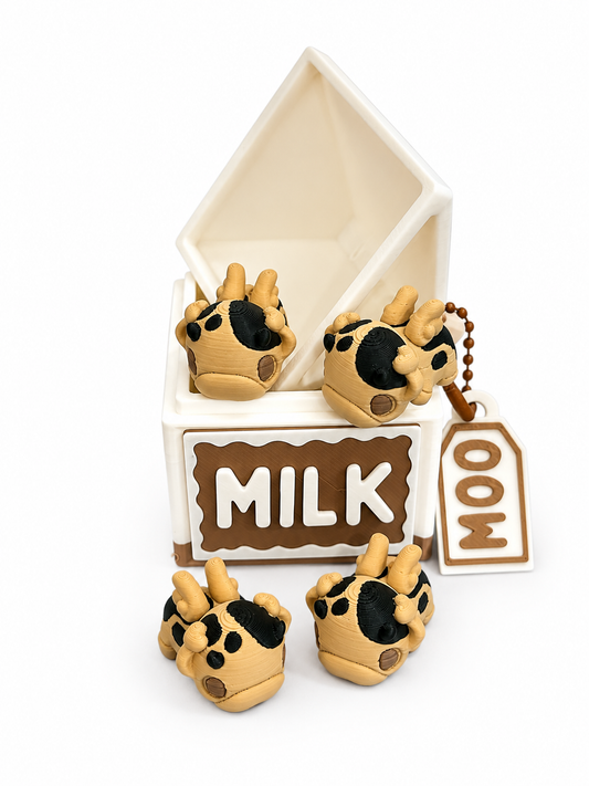 Mini Flavor Milk Cow + Milk Carton Set — Articulated 3D Printed Fidget Collectible