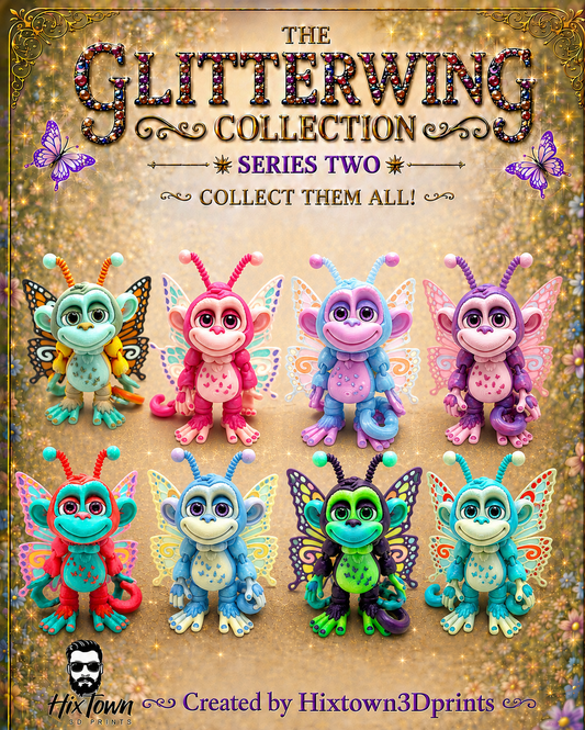 6.5" GlitterWing Butterfly Monkey Figurine | Articulated 3D Printed Collectible with Authenticity Card