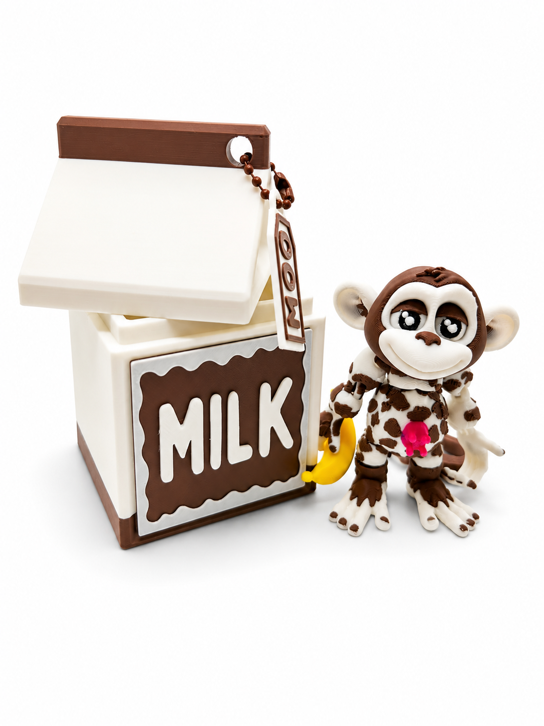 Chocolate Milk Moo-nkey with brown milk carton