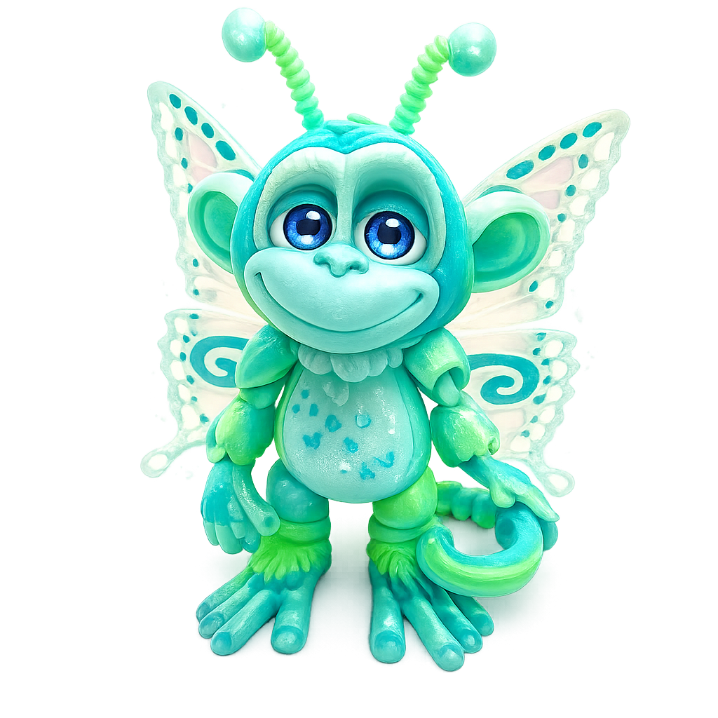 9" GlitterWing Butterfly Monkey | Rare Articulated 3D Printed Collectible | HixTown