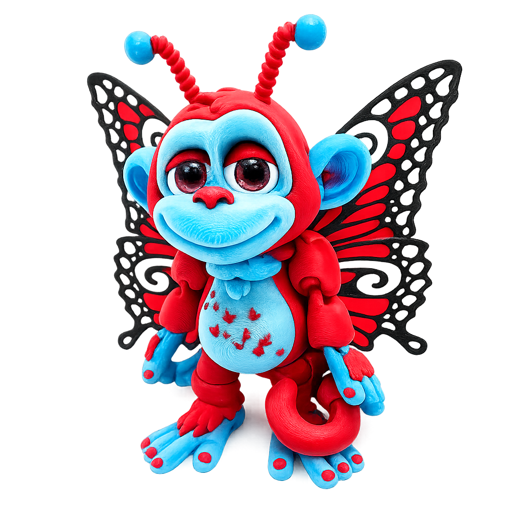 6.5" GlitterWing Butterfly Monkey | Articulated 3D Printed Collectible with Authenticity Card