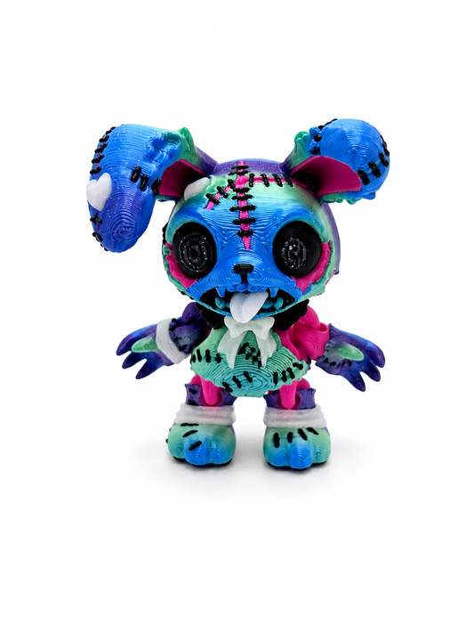 Mini 2.5 inch blue teal zombunny articulated 3D printed voodoo zombie bunny